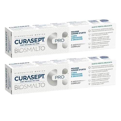 Kit 2 Pezzi Mousse Biosmalto MENTA Curasept - Carie, Abrasione & Erosione - Trattamento Intensivo Remineralizzante