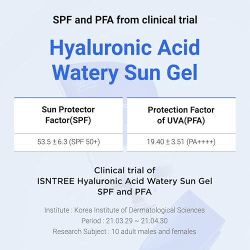 ISNTREE Hyaluronic Acid Watery Sun Gel 50 ml | SPF 50+ PA++++ | Korean Skincare | Lightweight & Hydrating Gel | No White Cast | Broad Spectrum Daily Sunscreen