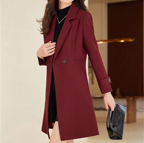 Women Suit Jacket Solid Color Double Breasted Mid Long Windproof Outerwear Formal Office Blazer3