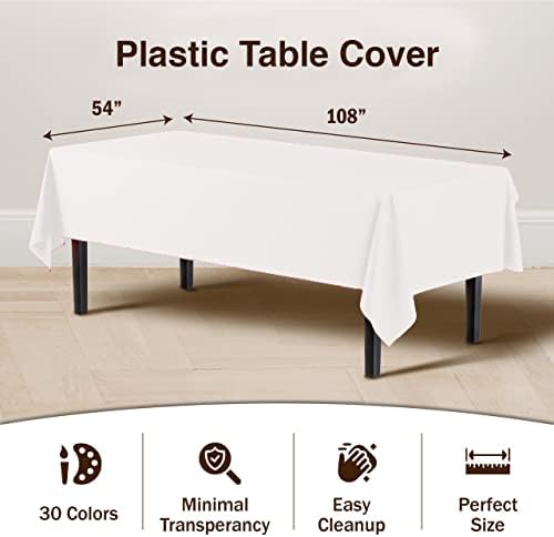 Exquisite 12-Pack Premium Plastic Tablecloth 54 Inch. x 108 Inch. Rectangle Table Cover-White - 2