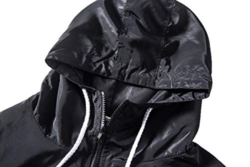 perdontoo Mens Casual Lightweight Drawstring Hooded Windbreaker Jacket (XX-Large, Black)4