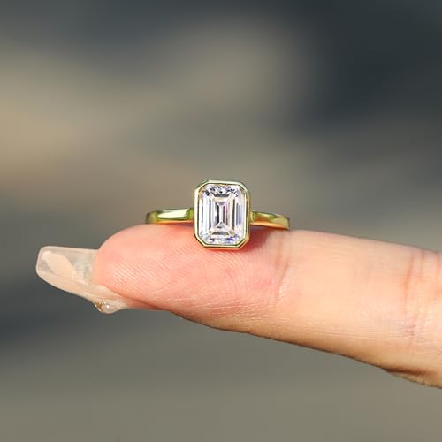 Cubic Zirconia Engagement Ring 925 Sterling Silver Emerald Cut 1CT/2CT/3CT CZ 14k Gold Plated Anniversary Wedding Promise Rings for Women Lover Size 5-94