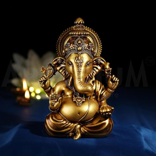 Estatua de Ganesha Vighnaharta Dorada 9 Pulgadas miniatura 4