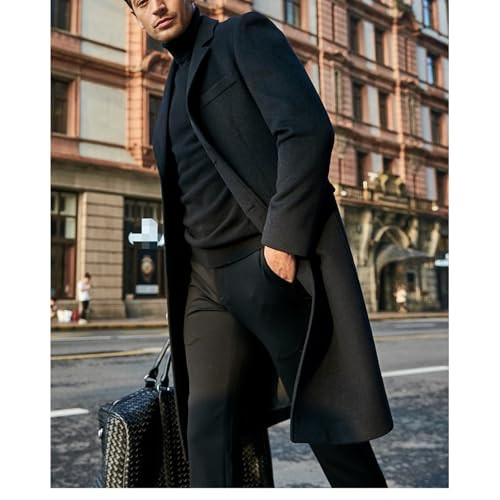 Maiyifu-GJ Men's Single Breasted Wool Blend Pea Coat Winter Thick Slim Fit Trench Coats Long Warm Classic Business Coat3