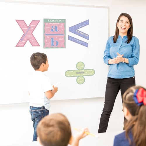 Image of Geyoga 15 Pcs Educational Math Posters Set for Elementary Mathematics Classroom Symbol Addition Subtraction Multiplication Division Fractions, Percentages Back to School for Ages 3-10(Pastel)
