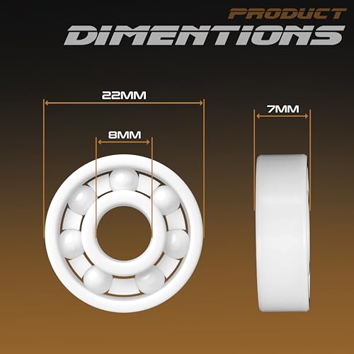 Image of JASPO UltraSpin Full Ceramic Bearing, ABEC-9 Precision 8x22x7 mm, Ultra-Smooth, High-Speed Performance, Ideal for Inline-Roller Skates-Speed Skates-Skateboards - White - 9g Lightweight (Pack Of 16pc)