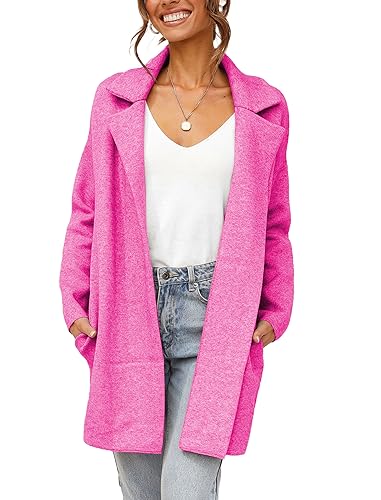 Famulily Cozy Coatigan for Women Casual Lapel Long Sleeve Midi Long Blazer Coat with Pockets
