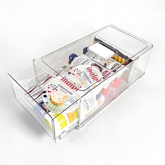 Stackable Fridge Organizer with Lid, Large BPA-Free Food & Ice Storage Bin with Pull-Out Drawer for Freezer, Kitchen, Pantry, Office, or Closet ¨C Great Gift Idea