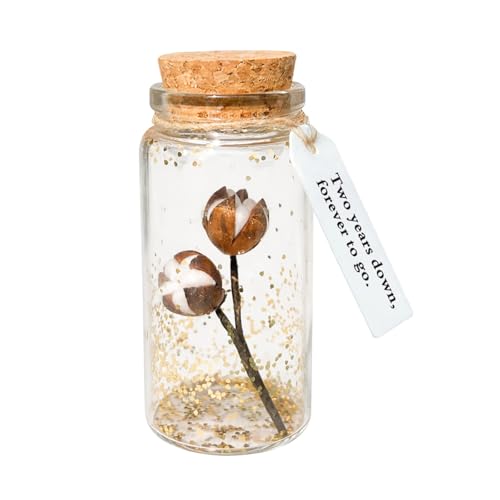 Cotton Gifts for 2 Year Anniversary, in Small Glass Bottle, with Tag - Two Years Down, Forever to Go, 2nd Anniversary Keepsake for Him Her Husband Wife