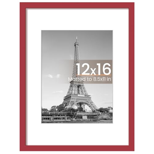Image of upsimples 12x16 Picture Frame, Display Pictures 8.5x11 with Mat or 12 x 16 Without, Wall Hanging Poster Frames, Red, 1 Pack