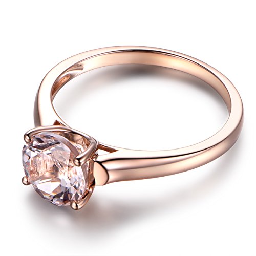 Round Cut Pink Morganite Engagement Ring,Solid 14K Rose Gold,Wedding Promise Ring,Ball Prong,Reco Ring3