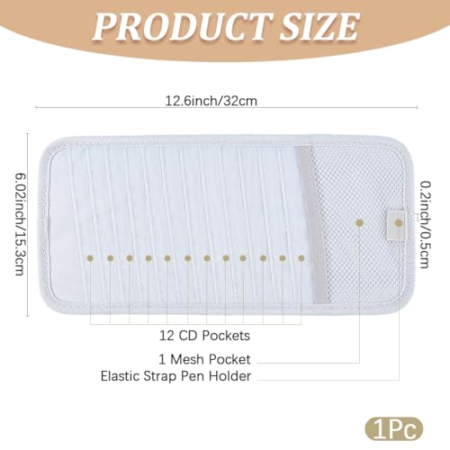 CREATCABIN Graue CD Hülle Für Die Sonnenblende Im Auto Inklusive DVD Hülle 12 Netztaschen 1 Stifthaltern Und Elastischem Band. Multifunktionaler Sonnenblenden Organizer 32x15.3cm
