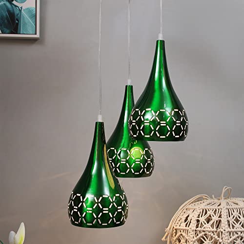 Image of Homesake 3-Lights Cluster with Glossy Spining Cross-Cut Hanging Pendant Lamp, Ceiling Light, E27 Holder, Decorative, White, Urban Retro, Nordic Style, LED /Filament (Green, 3-Lights Round)