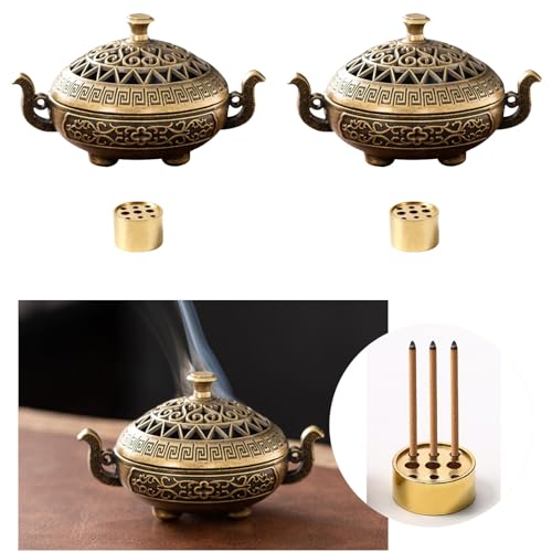 Furforstk Quemador de Incienso 2 Piezas Quemador Incienso, incensario, inciensario, portainciensos, Incense Holder, Contiene Dos Porta inciensos metálicos y algodón ignífugo, 7,7 x 5 x 4,3 cm
