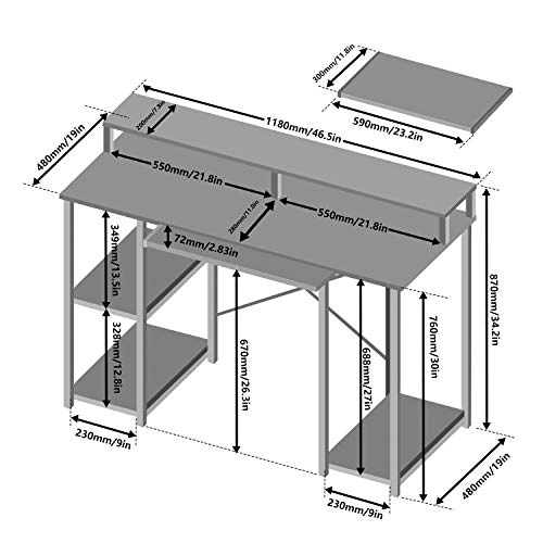 Image of TOPSKY Compact Computer Desk with Storage Shelves /Keyboard Tray /Monitor Stand Study Table for Home Office (White Marble Texture., 46.5 * 19 inch)