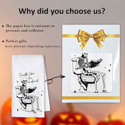 Funny Spooky Halloween Hand Towels for Bathroom,1 PCS Smells Like The Undead Kitchen Towels, Gothic Home Decorative Towels for Skull Gifts, Funny Dish Towels for Owners Housewarming - C16 — view 3