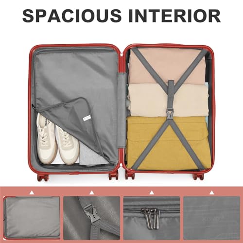 Kono 4 Piece Luggage Sets Lightweight with Spinner Wheels TSA Lock Hardside Travel Rolling Suitcases 20in 24in 28in Carry on and 12in Mini Cosmetic Case Coral Pink - Image 6