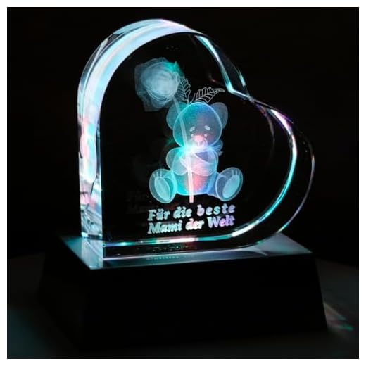 3D Glas | Ich Liebe Dich | Motiv: Teddy Rose | 80x50x50mm | Partnergeschenk 8 Kaltner Präsente Geschenkidee - Herz aus Glas: Kristallglas mit 3D-Laser-Gravur Teddy Rose für die beste Mami der Welt
