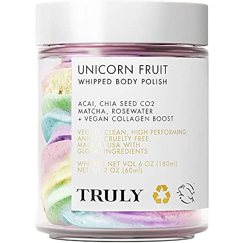 Unicorn Fruit Whipped Body Polish, 6 Oz Moisturizing Body Cream Infused with Matcha, Acai, Chia Seed, Rosewater And Collagen