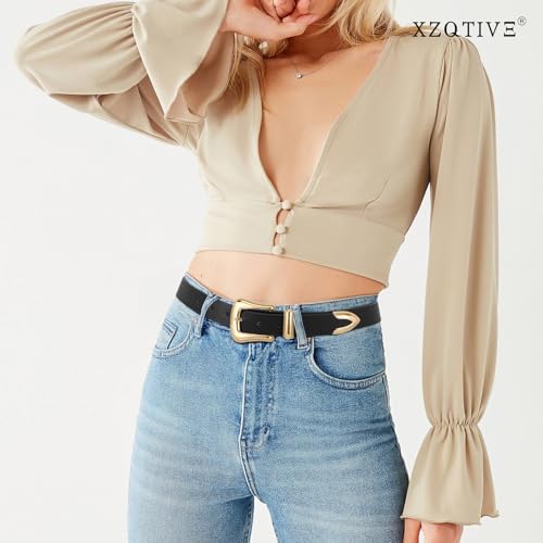 XZQTIVE Women's Leather Belt for Jeans Pants Dresses Fashion Ladies Western Leather Belt Silver Buckle3