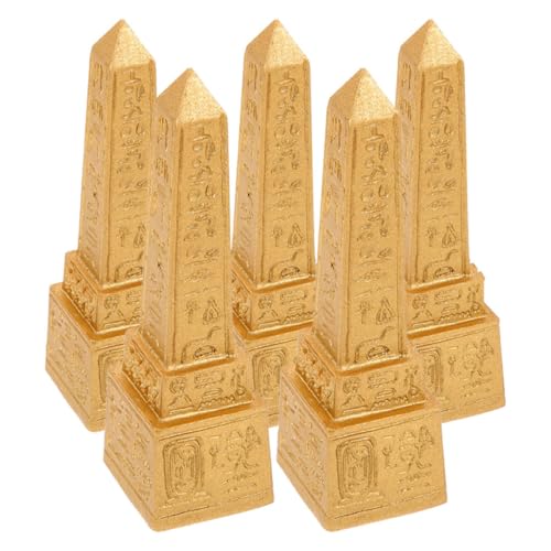 Amosfun Obelisco Egipcio Antiguo de Resina 5 Piezas, Figuras Decorativas para Escritorio y Hogar, Decoración Egipcia Histórica para Sala y Oficina, Accesorio Artístico de Torre Egipcia