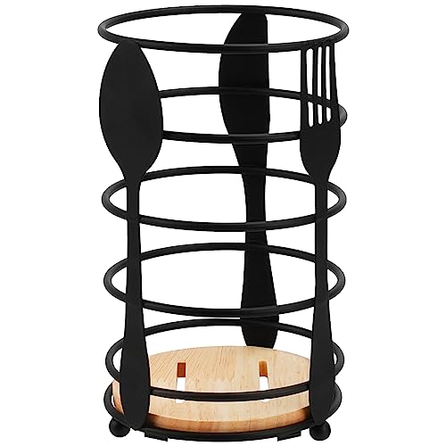 Ticeed Porta Utensilios de Cocina para Encimera, Soporte para Utensilios de Cocina con Revestimiento contra Oxidación, de Buena Respiración, Portacubiertos Redondo de Acero con Diseño de Rejilla