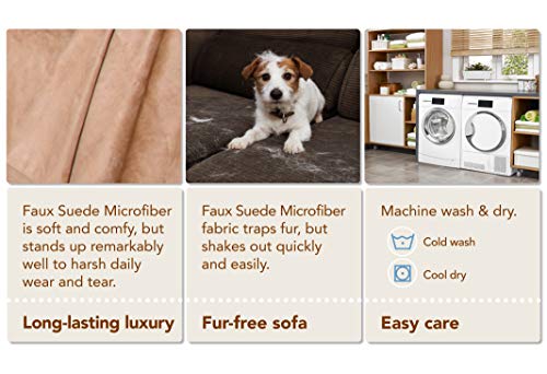 Floppy Ears Design Extra Wide Simple Faux Suede Microfiber Sectional Couch Cover Protector (Tan, Xxl Sectional 105” W X 250” L) #TOP3