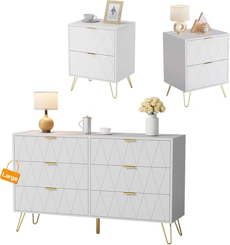 Anbuy Bedroom Sets White Sets 3 Piece, Night Stand Sets and Large 6...