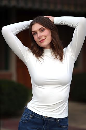 Zeagoo Camiseta de Mujer Cuello Alto Manga Larga Slim Fit Elástica Ligera Camiseta Interior Térmica Tallas XS-XXL Blanco M