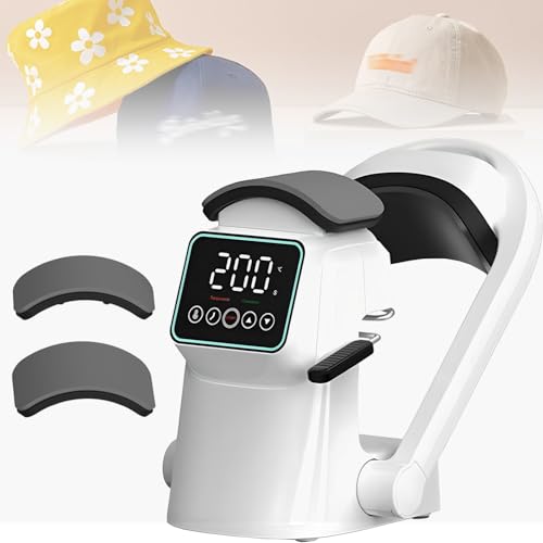 Máquina de prensa de calor, 350 W, temperatura ajustable de 40 a 205 °C, tiempo 1-999s, protección contra sobrecalentamiento, incluye almohadillas para gorras para gorros y sombreros