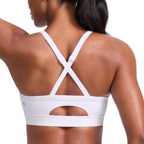 Image of CRZ YOGA Butterlift Cross Back Sports Bras | Medium Support, Removable Pads, Yoga, Buttery Soft, Scoop Neck, Cut-Out, Adjustable Thin Straps, for Women