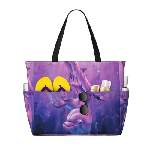 Grand sac de plage dauphins en toile sac fourre-tout avec poignées