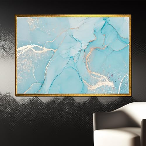 Tableau abstrait pour mur vide : la solution déco turquoise et or XINBAO