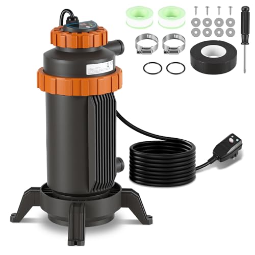 Hebitod Poolheizung Ø 17 x 42 cm, Warmwasser Heizung für Pools, 3000W Schwimmbadheizung mit Digitalanzeige und automatischer Wärmespeicherung, 32-38mm Anschluss, Pool Heizungen für Schwimmbad