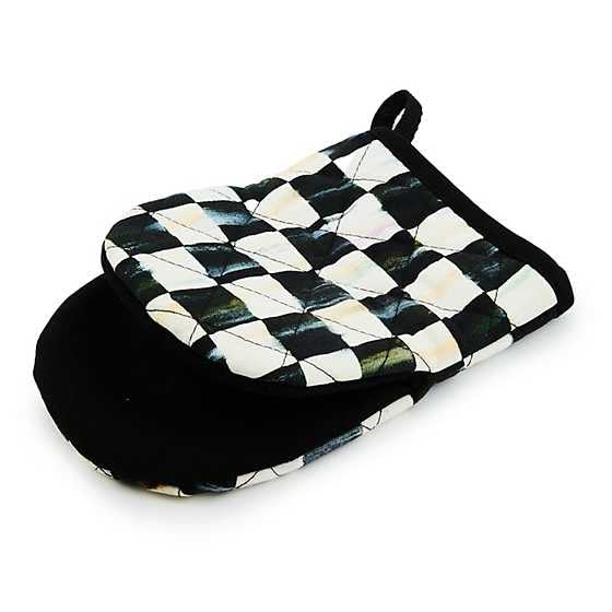 MACKENZIE-CHILDS Oven Mitt, Kitchen Oven Mitt for Cooking and Baking, Mini, Black-and-White Courtly Check