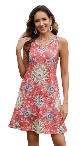 Image of Ladlop Summer Dresses for Women 2026 Beach Loose Casual A Line Dress Sleeveless V-Neck Sundress with Pockets