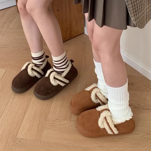 Winter Warm Fleece-Lined Flat Heel Ankle Booties for Women, Anti-Slip Fashion Fuzzy Plush Slipper Shoes3