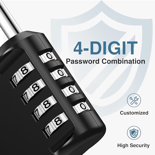 Puroma Combination Lock 4 Digit Waterproof Locker Locks Secure Outdoor Padlock for Gym Lockers, Toolboxes, Gates, Fences, Storage, Sports Locker (Black) - Image 2
