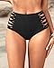 Holipick Women Black High Waisted Bikini Bottoms Tummy Control Swimsuit Bottoms Strappy Swim Bottom M