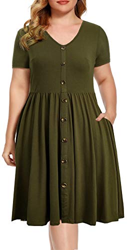 BEDOAR Women's Casual Plus Size Dress V-Neck Knee-Length A-Line Party Cocktail Swing Dress with Pockets