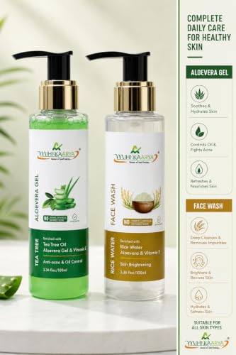 Image of Combo: Tea Tree Aloe Vera Gel 100ml & Rice Water Face Wash 100ml | Soothing, Hydrating & Cleansing Skincare for Men & Women