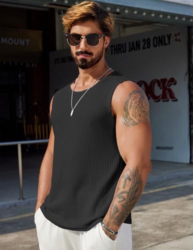 Image of COOFANDY Mens Casual Tank Tops 2 Pack Waffle Knit Sleeveless Shirt Breathable Tank Shirts Summer Muscle Tee