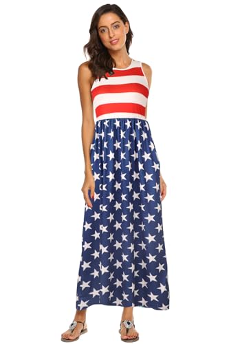 Image of Hount Women's Summer Sleeveless Striped Flowy Casual Long Maxi Dress with Pockets
