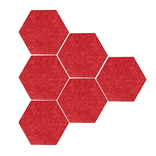 KASCLINO Felt Hexagon Cork Board, 6pcs Wall Stickers Self Adhesive Pin Board, Bulletin Board, Pin Board, Felt Tiles for Home Office Classroom (Red)