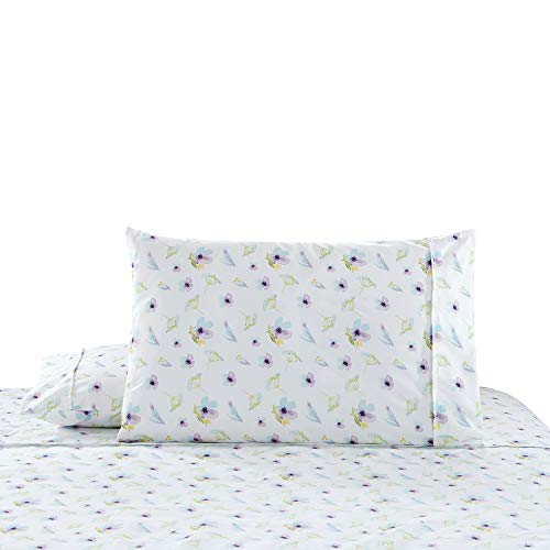 softan Queen Bed Sheet Set, 4 PC Dandelion Printed Brushed Microfiber Elegant Bedding Set, 1 Flat Sheet,1 Deep Pocket Fitted Sheet, and 2 Pillow Cases, Breathable & Silky Soft Feeling Sheets