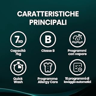 Hisense WF1G7021BW – Lavatrice Slim a Carica Frontale 7 kg, Classe B, Vapore, Allergy Care, 15 Programmi, Motore Inverter, Quick Wash 15’, Pulizia Cestello, Display LED, Bianco