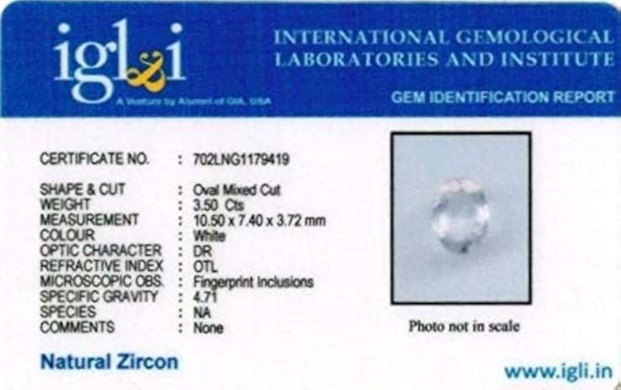 Natural Blue Zircon Gemstone, 7.00 Ratti Certified