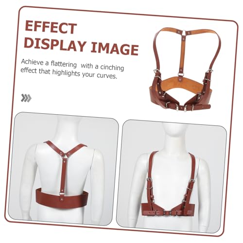 Punk Style Wide Waist Belt for Women Adjustable Vintage Corset Belt with Harness Details for Dresses and Skirts Elastic Brown Waist Corset for Casual Outfits3