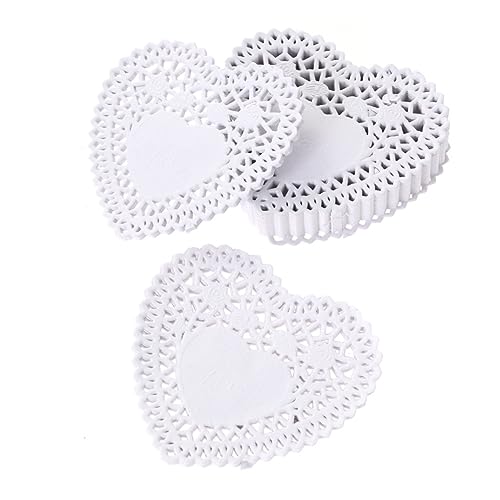 Veemoon 4 Inch Wedding Table Cake Paper Mats 250pcs Paper Doilies for Tables Heart Shape Lace Food Doilies