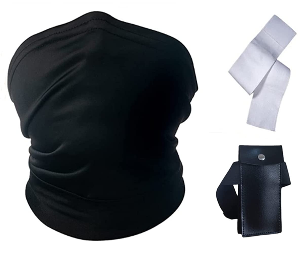 Ninja Kakashi Mask Cosplay Anime Ninja Costume and Ninja Kunai Bag with Bandage Accessories (Black)